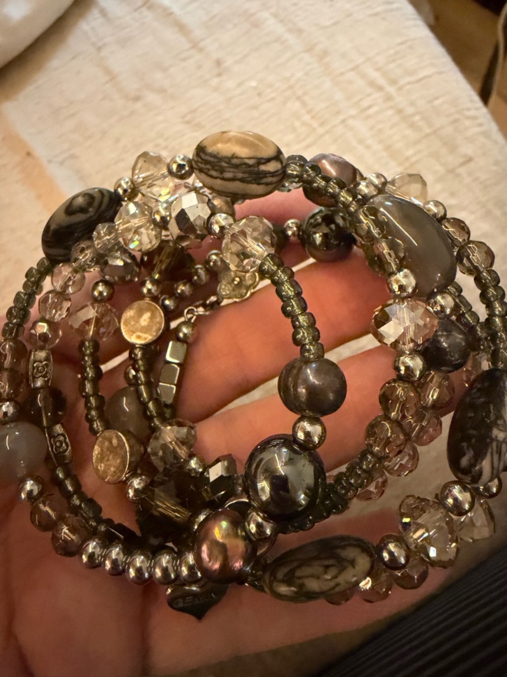 Beaded Gray & Silver  crystals Bracelet